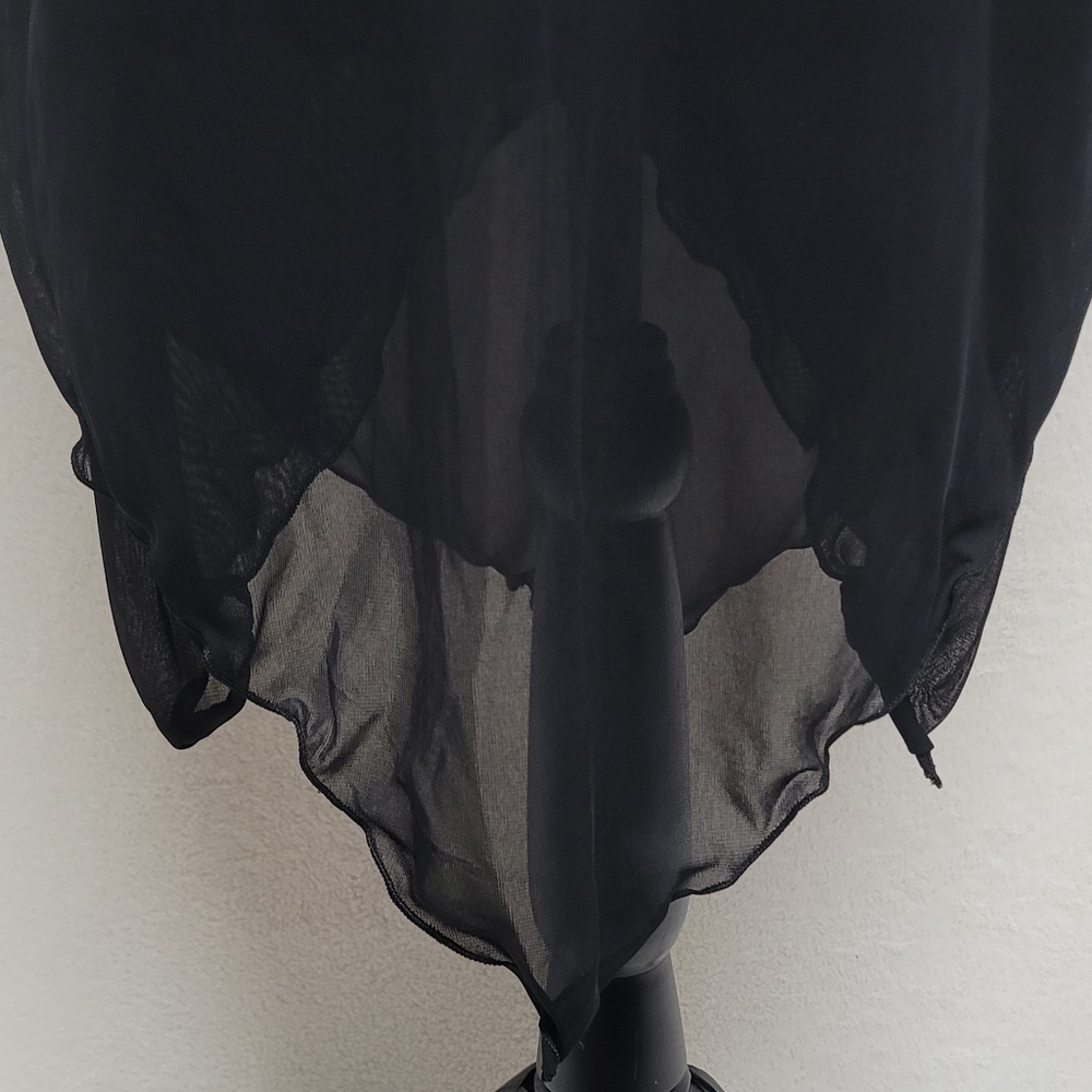 Vintage 90s AGB Black Semi-sheer Metallic Floral Handkerchief Hem Midi Dress 8 - Picture 6 of 13